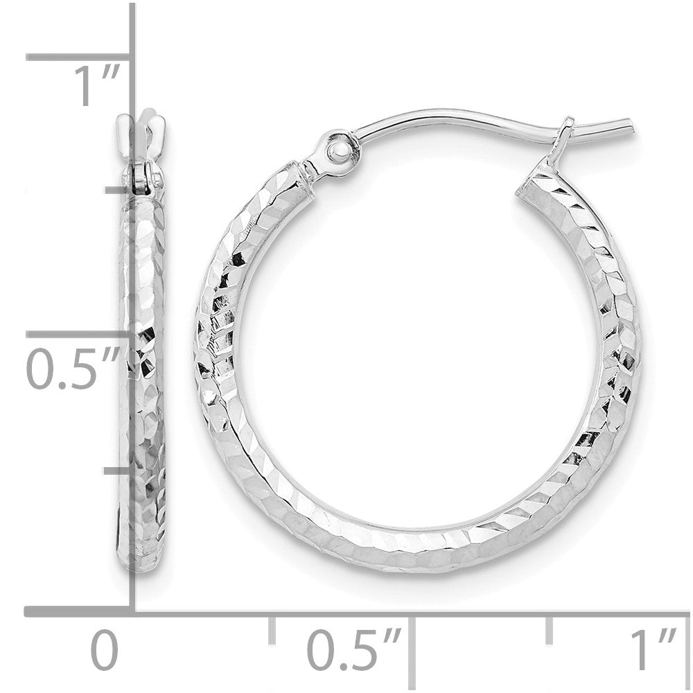 10k White Gold Diamond-cut 2mm Round Tube Hoop Earrings