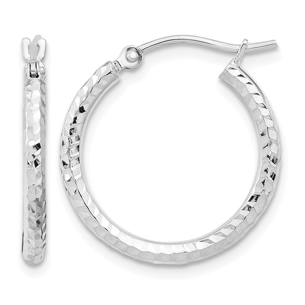 10k White Gold Diamond-cut 2mm Round Tube Hoop Earrings