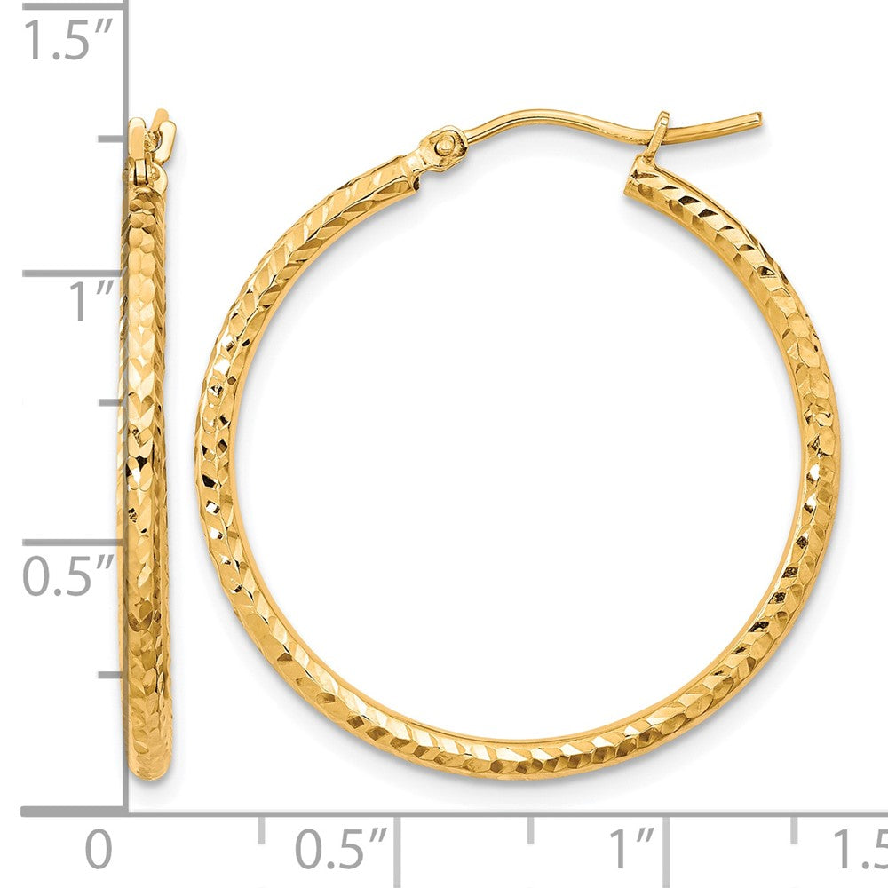 10k Diamond-cut 2mm Round Tube Hoop Earrings