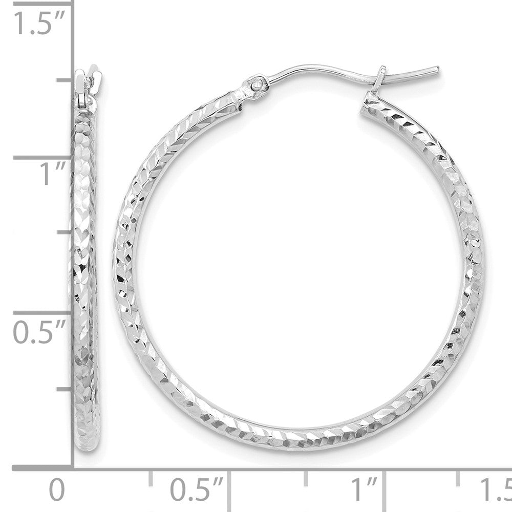 10k White Gold Diamond-cut 2mm Round Tube Hoop Earrings