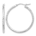 10k White Gold Diamond-cut 2mm Round Tube Hoop Earrings