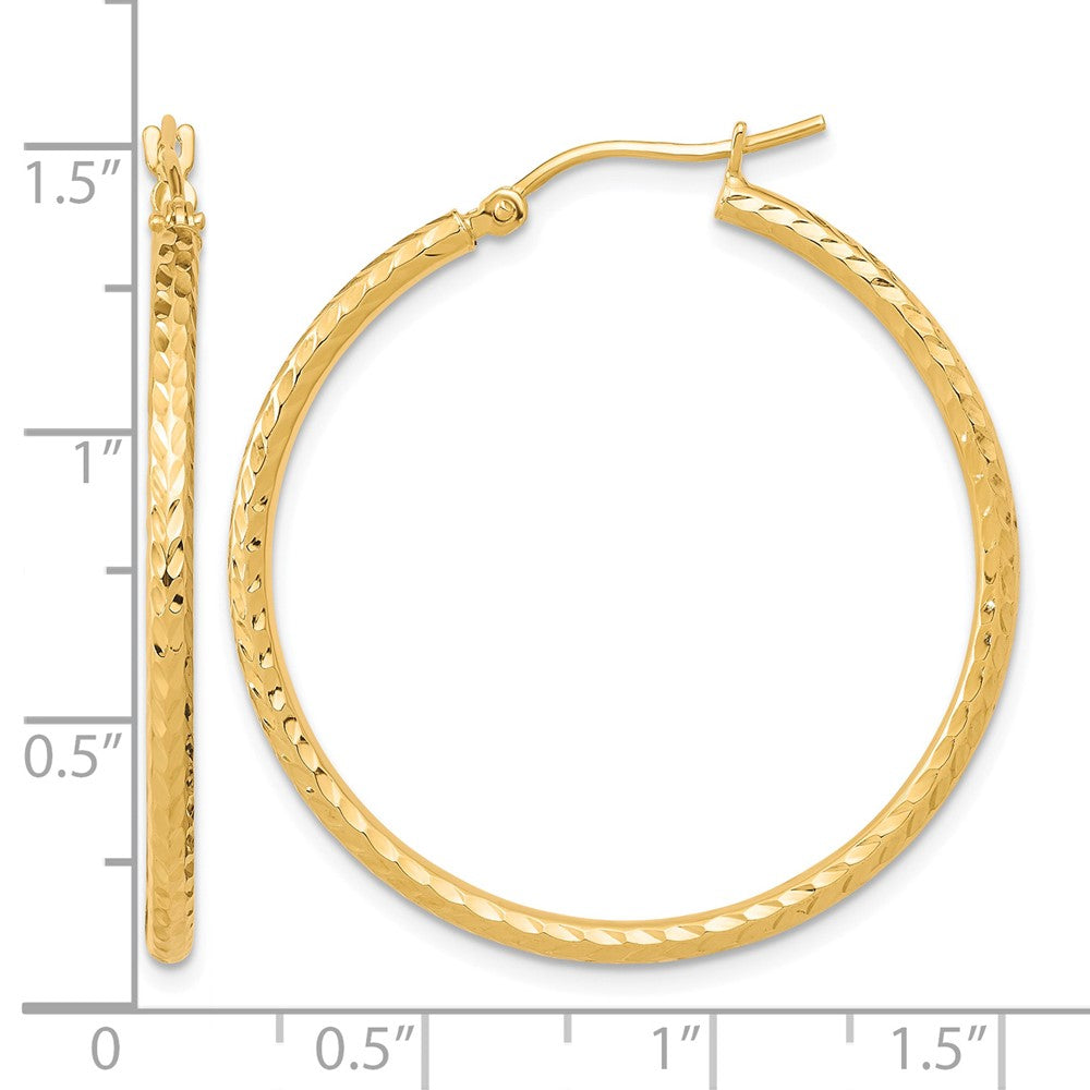 10k Diamond-cut 2mm Round Tube Hoop Earrings