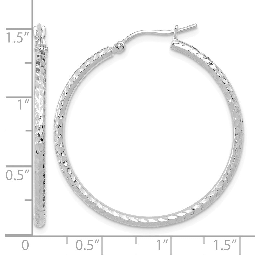 10k White Gold Diamond-cut 2mm Round Tube Hoop Earrings