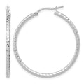 10k White Gold Diamond-cut 2mm Round Tube Hoop Earrings