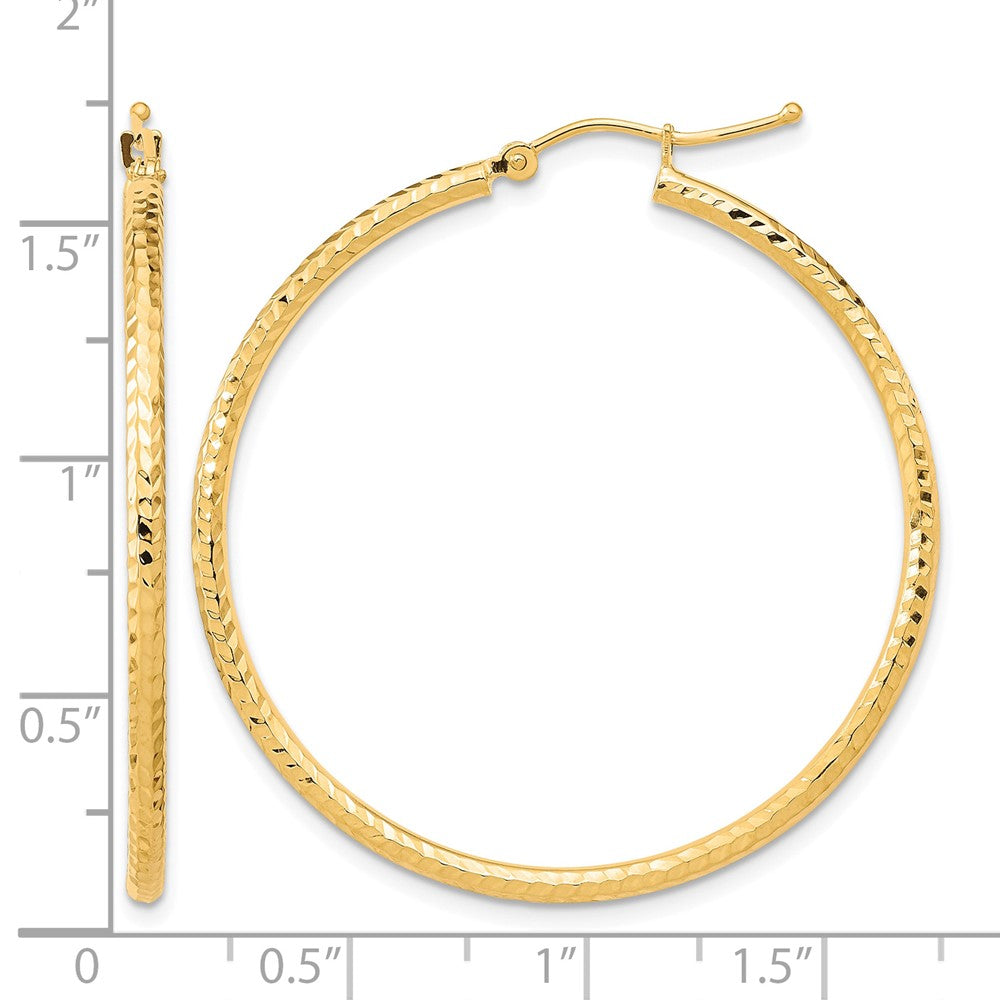 10k Diamond-cut 2mm Round Tube Hoop Earrings