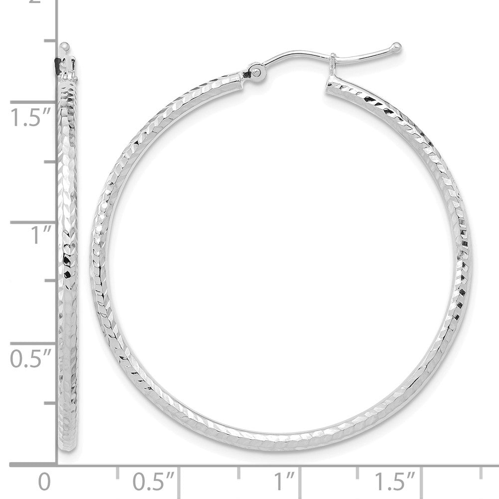 10k White Gold Diamond-cut 2mm Round Tube Hoop Earrings