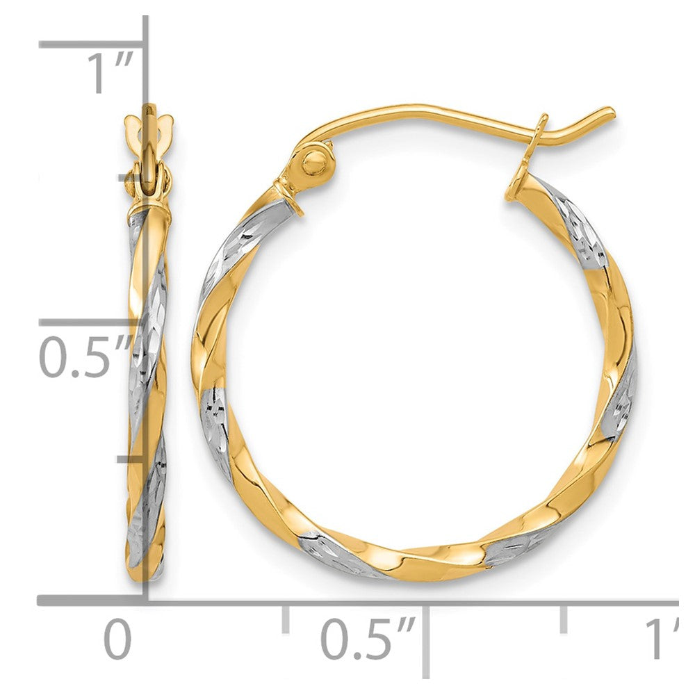 10k & Rhodium Hollow Twisted Hoop Earrings