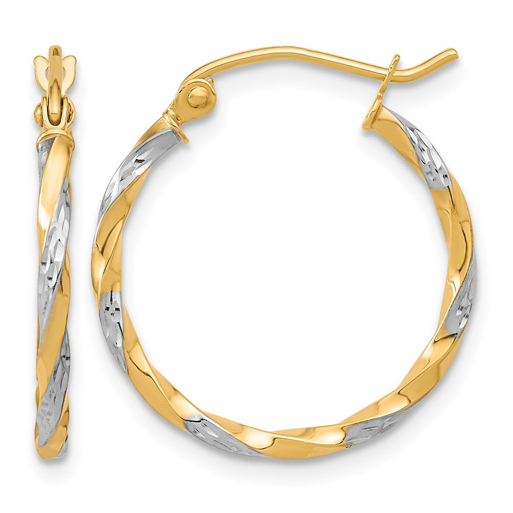 10k & Rhodium Hollow Twisted Hoop Earrings