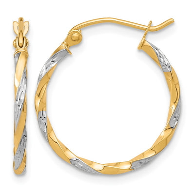 10k & Rhodium Hollow Twisted Hoop Earrings