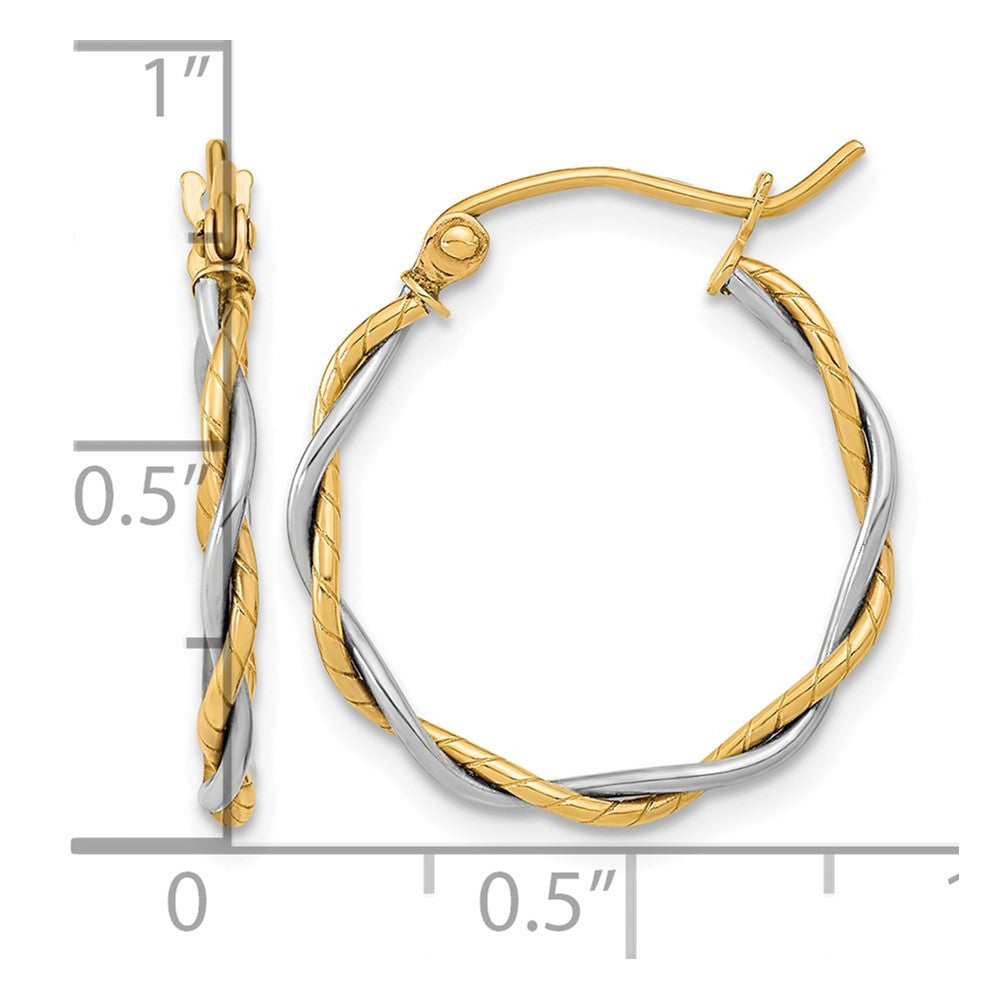 10k Two-tone Polished 1.8mm Twisted Hoop Earrings