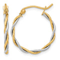 10k Two-tone Polished 1.8mm Twisted Hoop Earrings