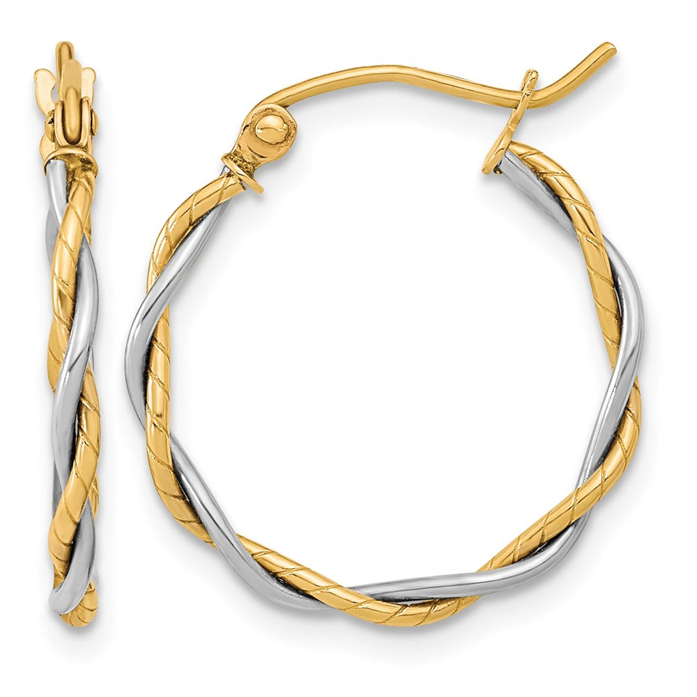 10k Two-tone Polished 1.8mm Twisted Hoop Earrings