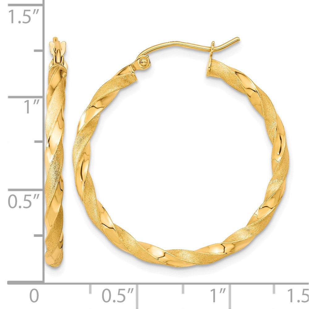10k Polished & Satin Twisted Hoop Earrings