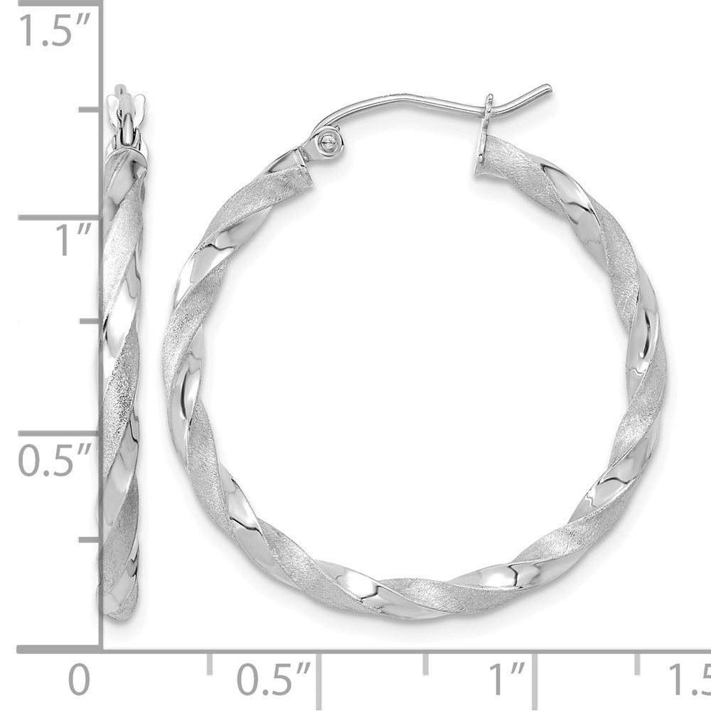 10k White Gold Polished & Satin Twisted Hoop Earrings