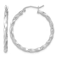 10k White Gold Polished & Satin Twisted Hoop Earrings