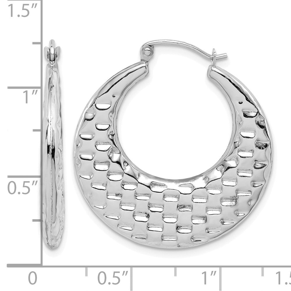 10k White Gold Polished Textured Hoop Earrings