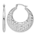 10k White Gold Polished Textured Hoop Earrings