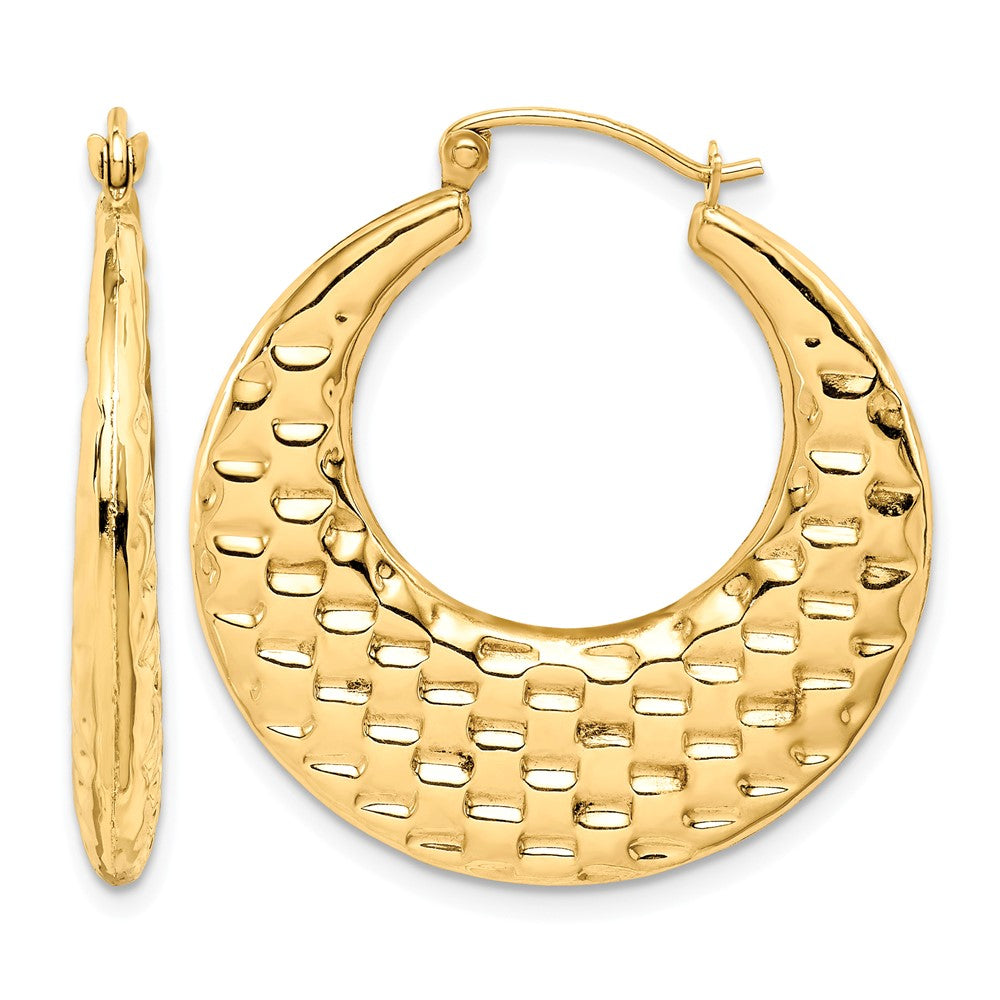 10k Polished Textured Hoop Earrings