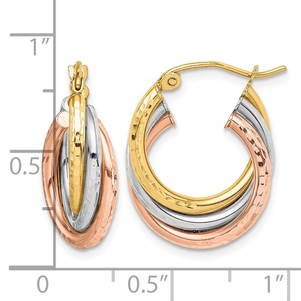 10k Tri-color Diamond-cut Triple Hoop Earrings