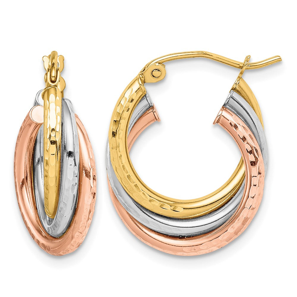 10k Tri-color Diamond-cut Triple Hoop Earrings