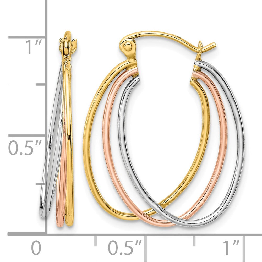 10k Tri-color Polished Triple Hoop Earrings
