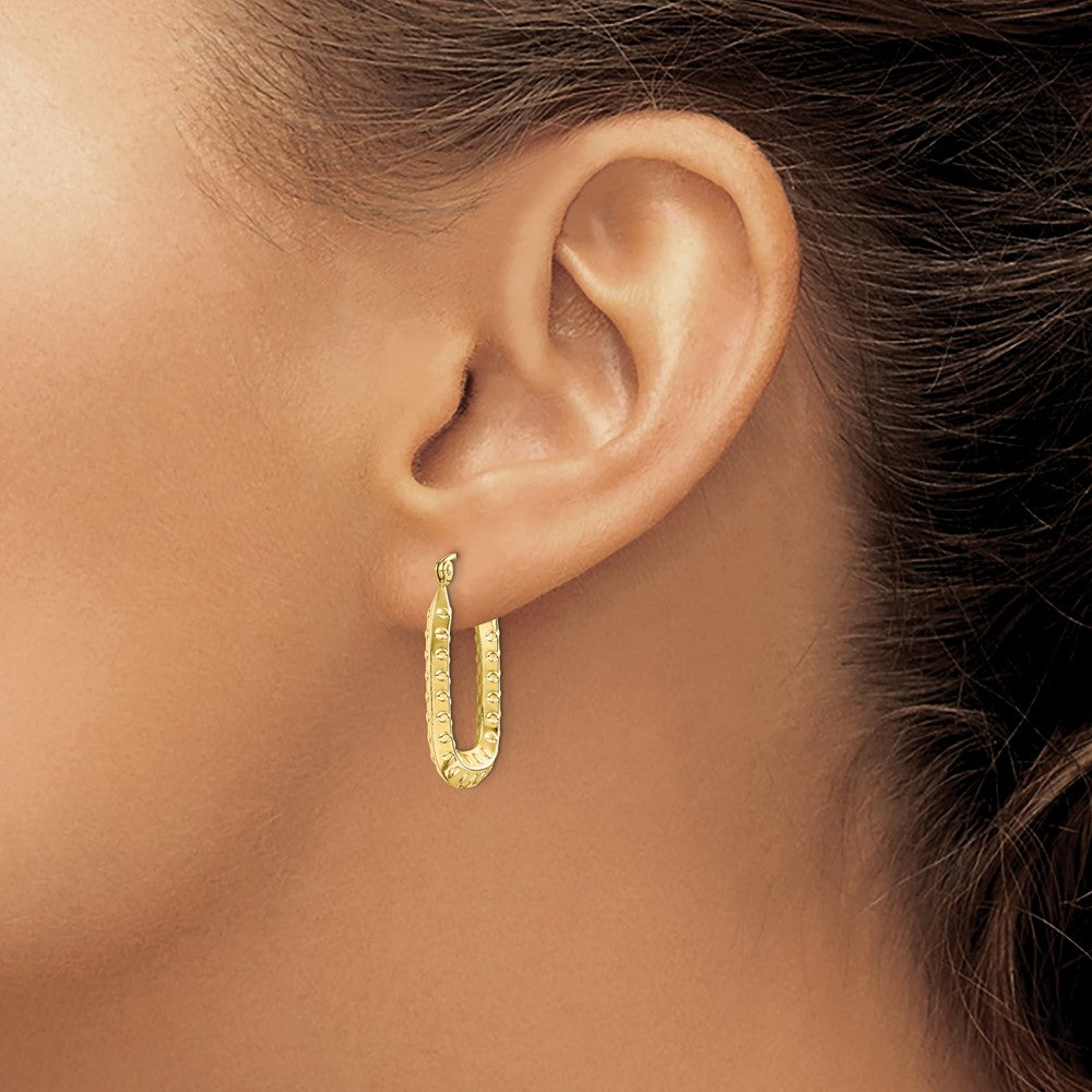 10k Polished Textured Rectangle Hoop Earrings