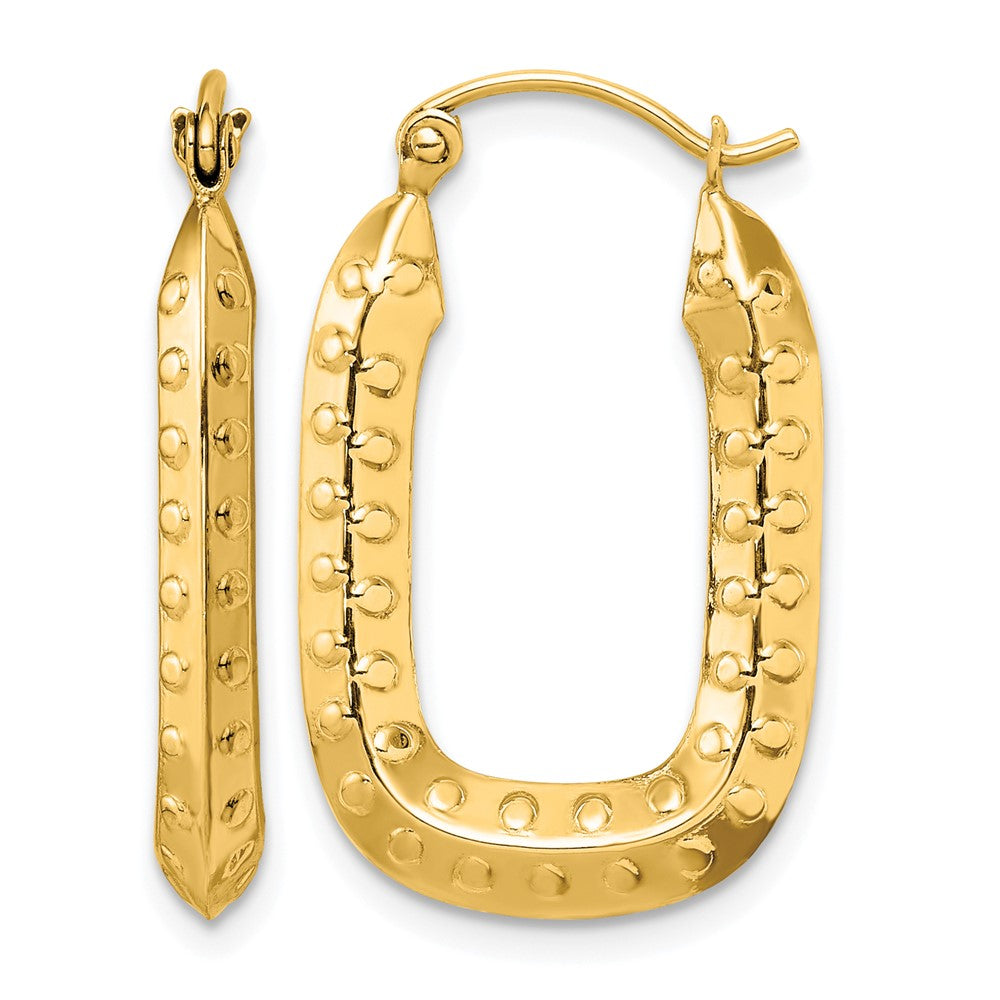 10k Polished Textured Rectangle Hoop Earrings