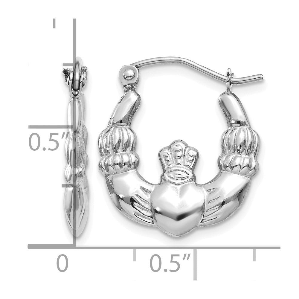10k White Gold Claddagh Hoop Earrings