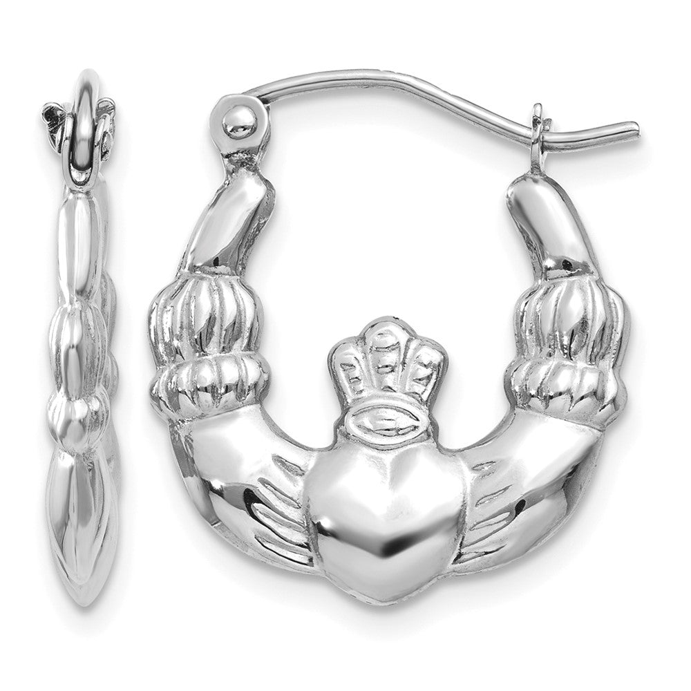 10k White Gold Claddagh Hoop Earrings