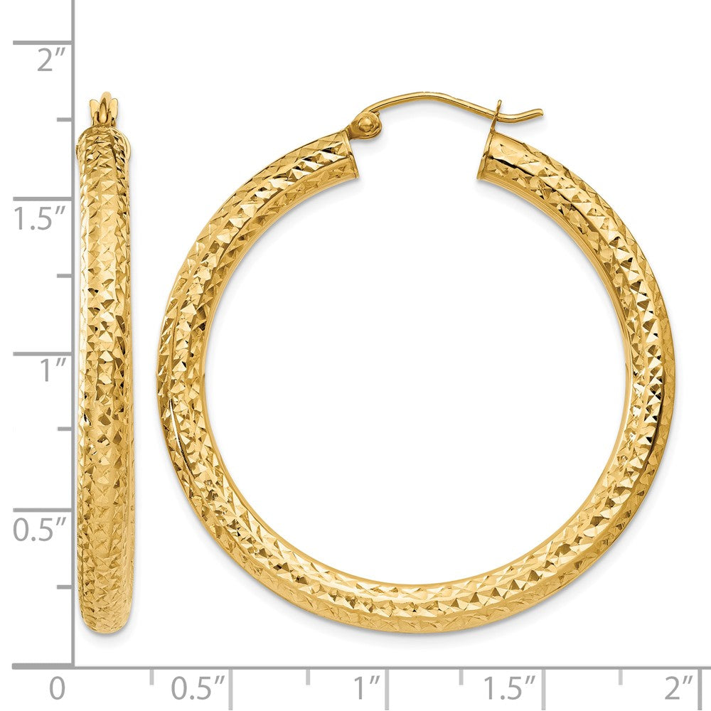 10k Diamond-cut 4mm Round Hoop Earrings