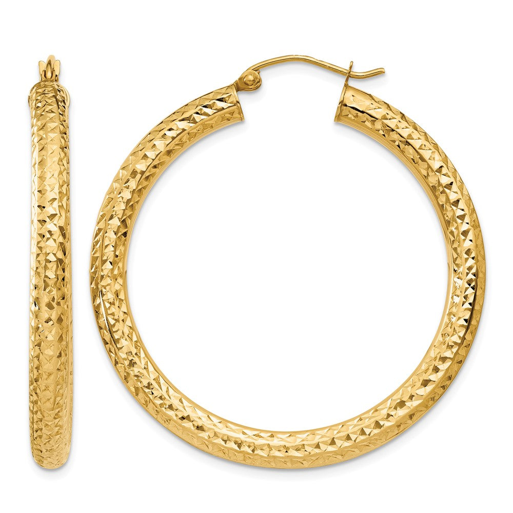 10k Diamond-cut 4mm Round Hoop Earrings