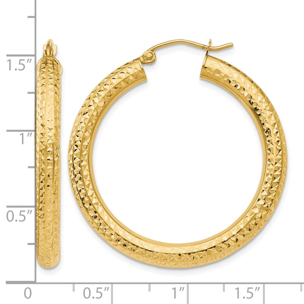 10k Diamond-cut 4mm Round Hoop Earrings