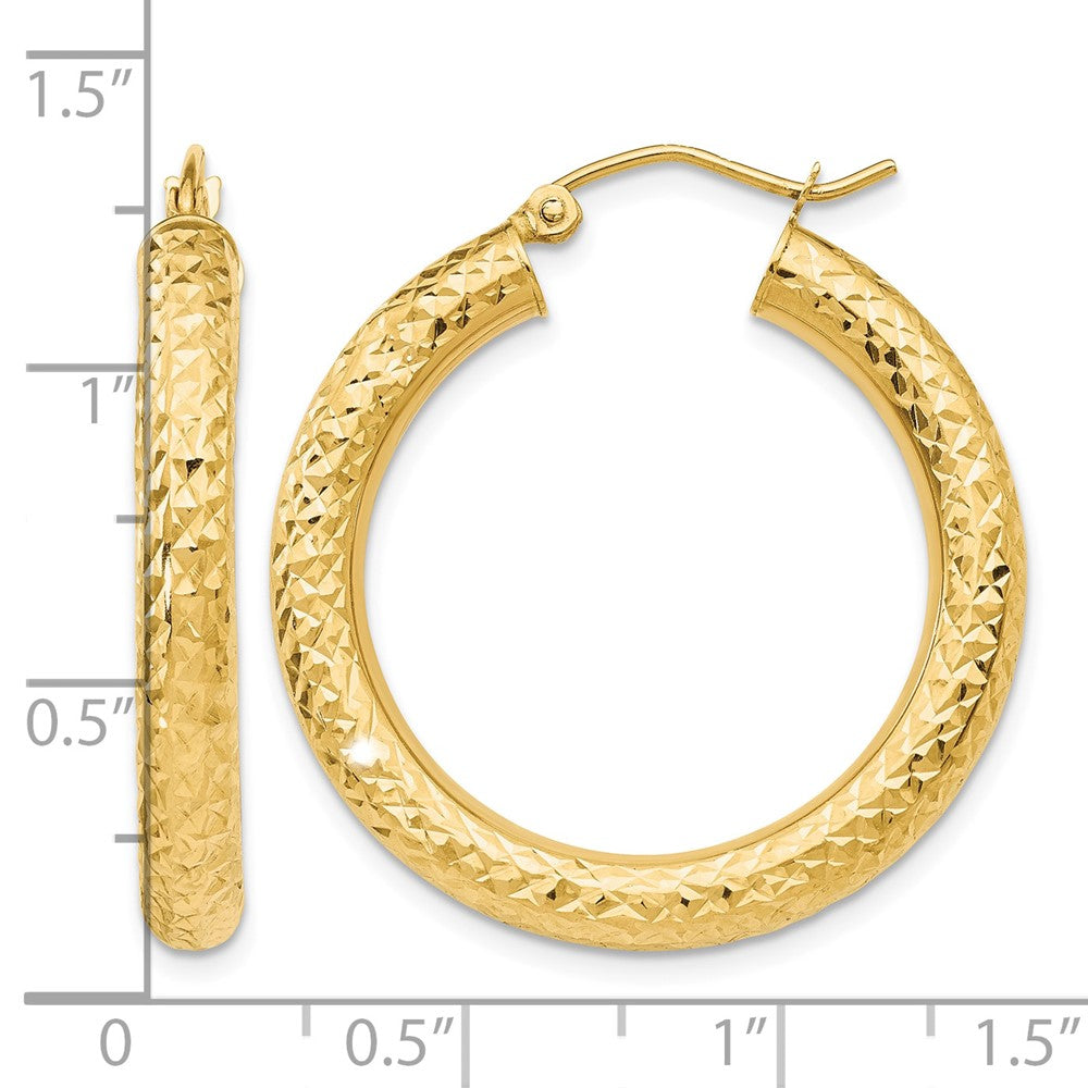 10k Diamond-cut 4mm Round Hoop Earrings