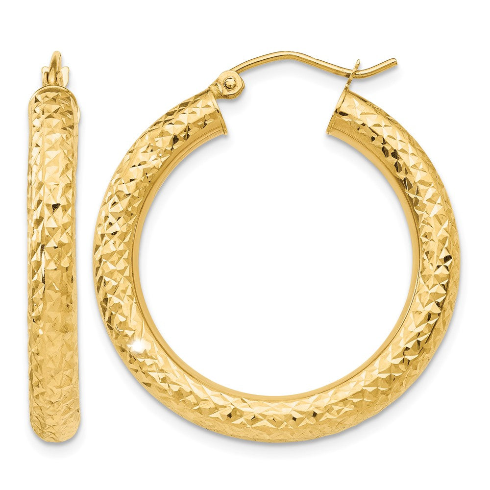 10k Diamond-cut 4mm Round Hoop Earrings