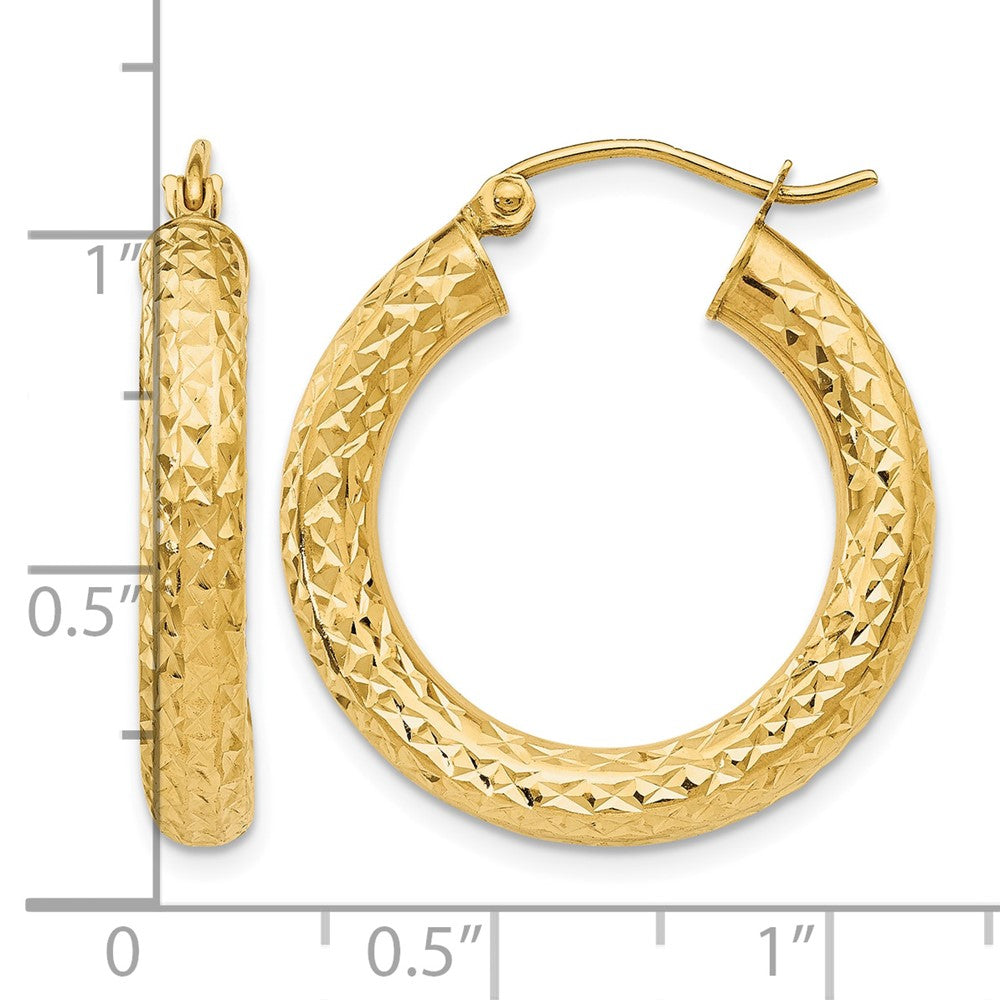 10k Diamond-cut 4mm Round Hoop Earrings