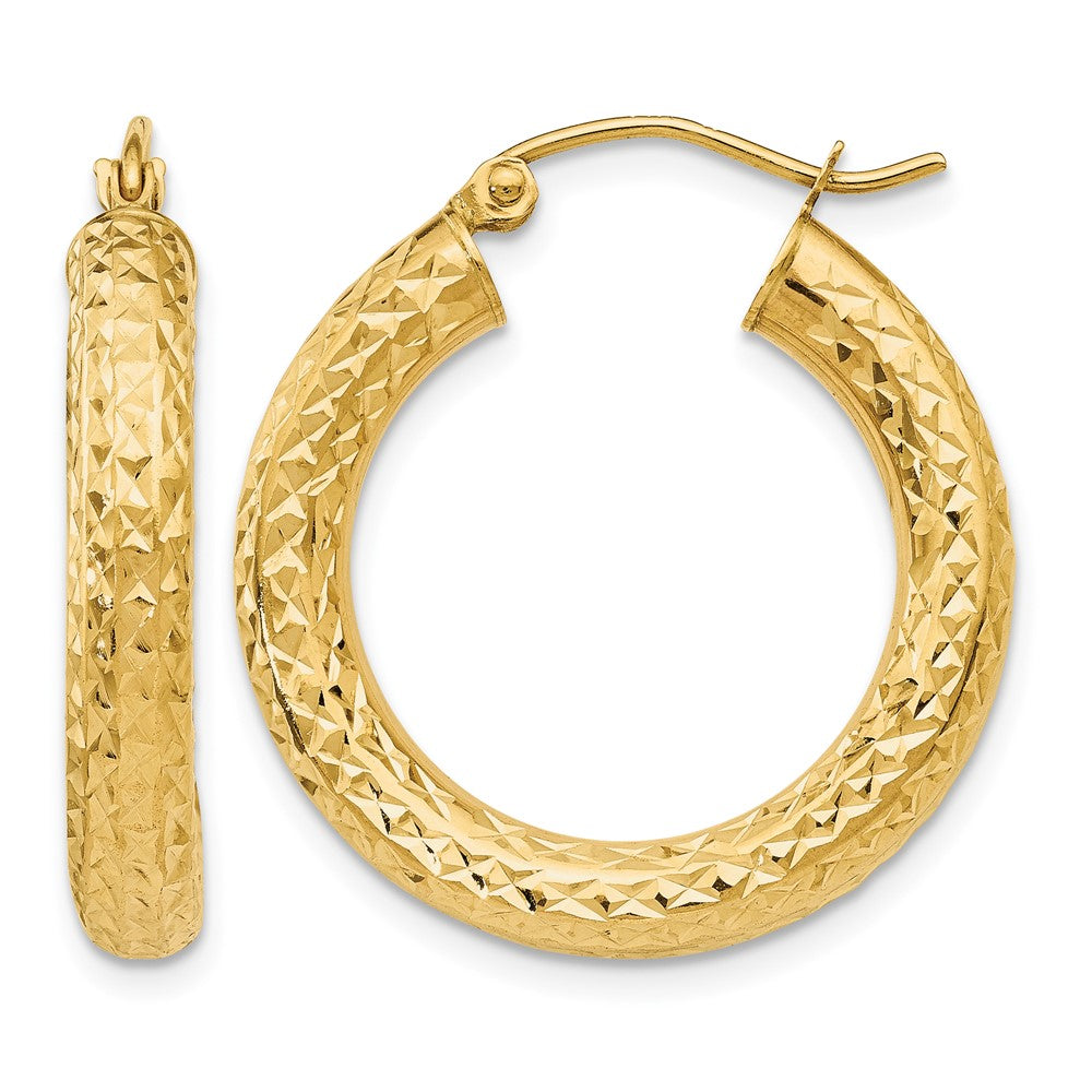 10k Diamond-cut 4mm Round Hoop Earrings