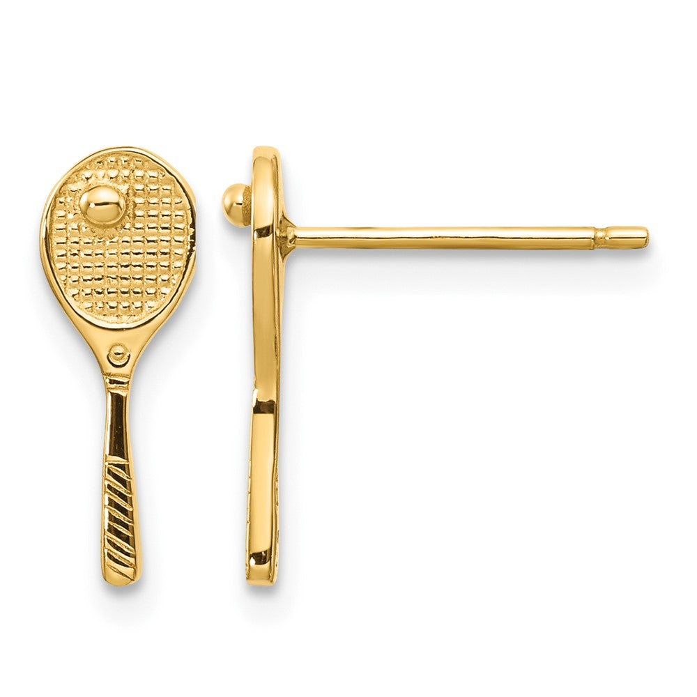 10K Mini Tennis Racquet w/Ball Post Earrings