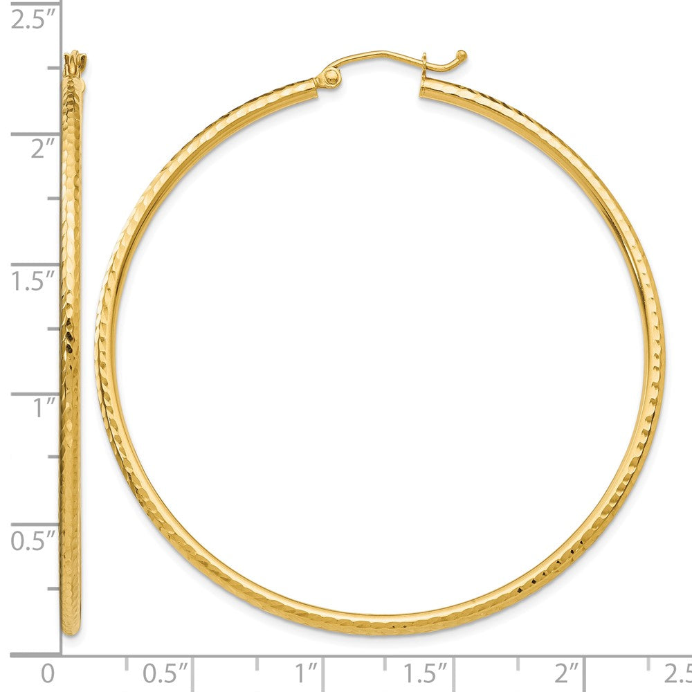 10k Diamond-cut 2mm Round Tube Hoop Earrings