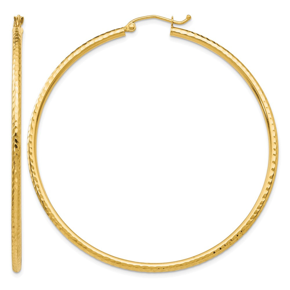 10k Diamond-cut 2mm Round Tube Hoop Earrings