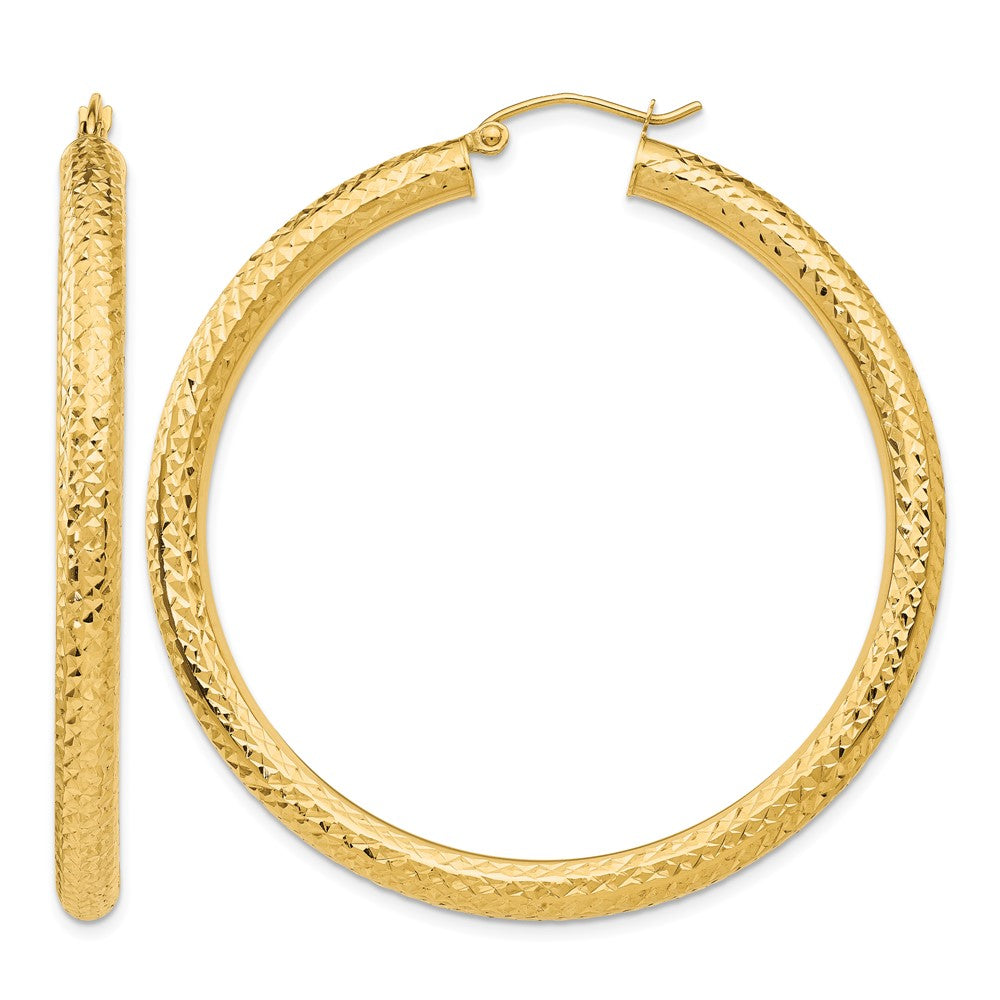 10k Diamond-cut 4mm Round Hoop Earrings