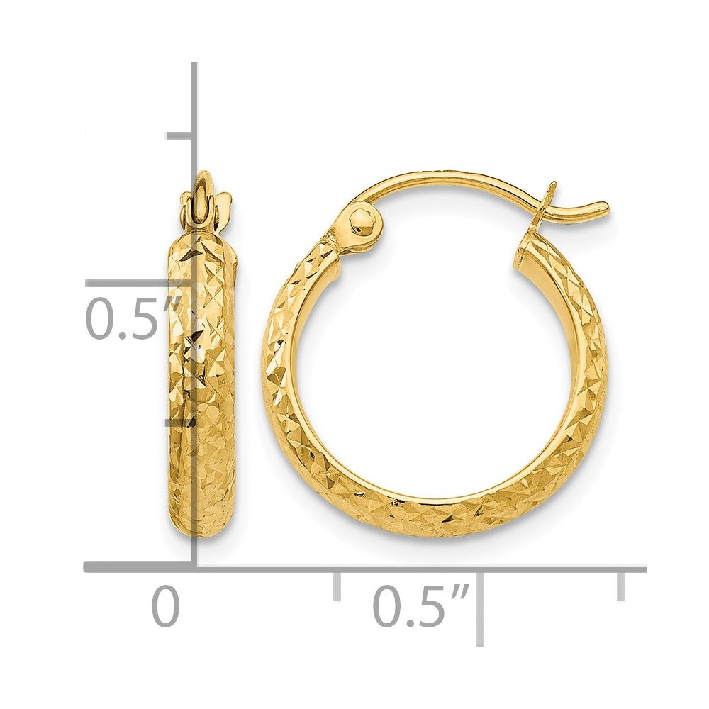 10k Diamond-cut 2.8x15mm Hollow Hoop Earrings