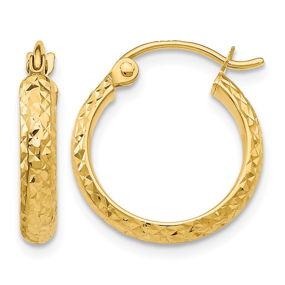 10k Diamond-cut 2.8x15mm Hollow Hoop Earrings