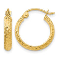 10k Diamond-cut 2.8x15mm Hollow Hoop Earrings