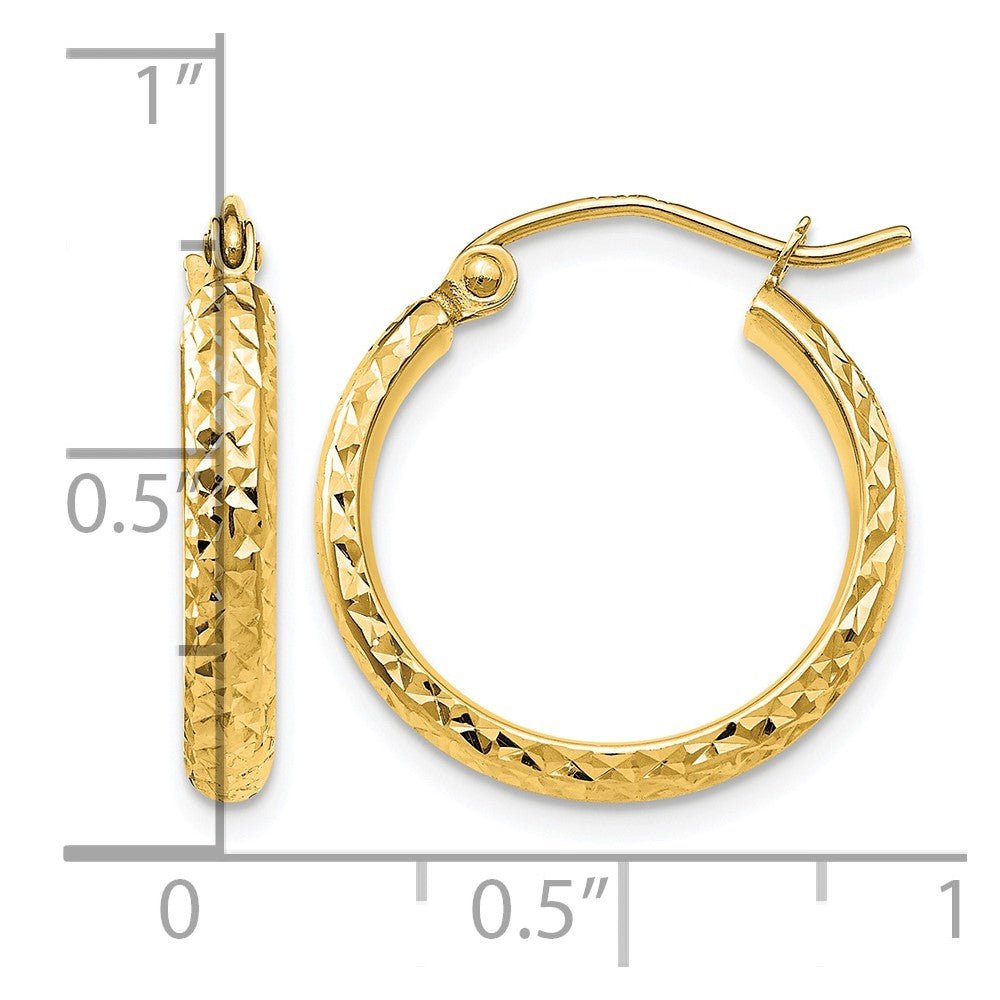 10k Diamond-cut 2.8x18mm Hollow Hoop Earrings