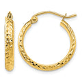 10k Diamond-cut 2.8x18mm Hollow Hoop Earrings