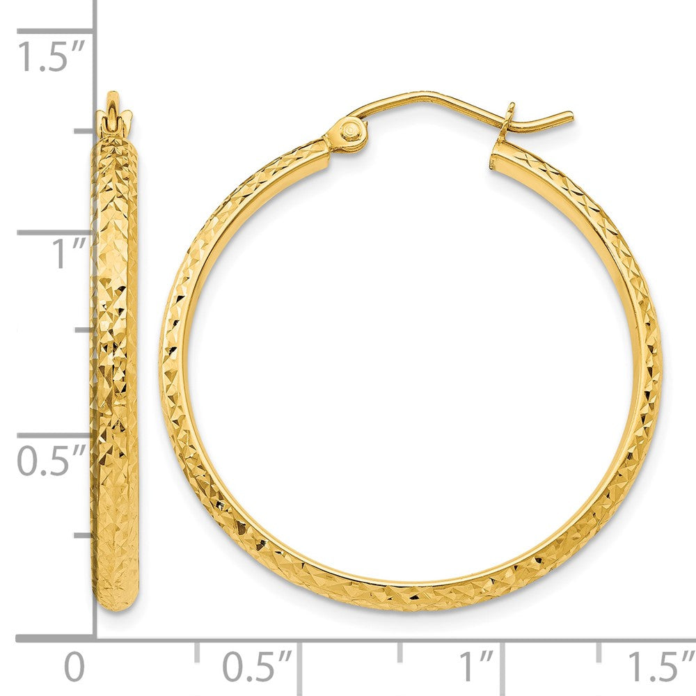 10k Diamond-cut 2.8x30mm Hollow Hoop Earrings