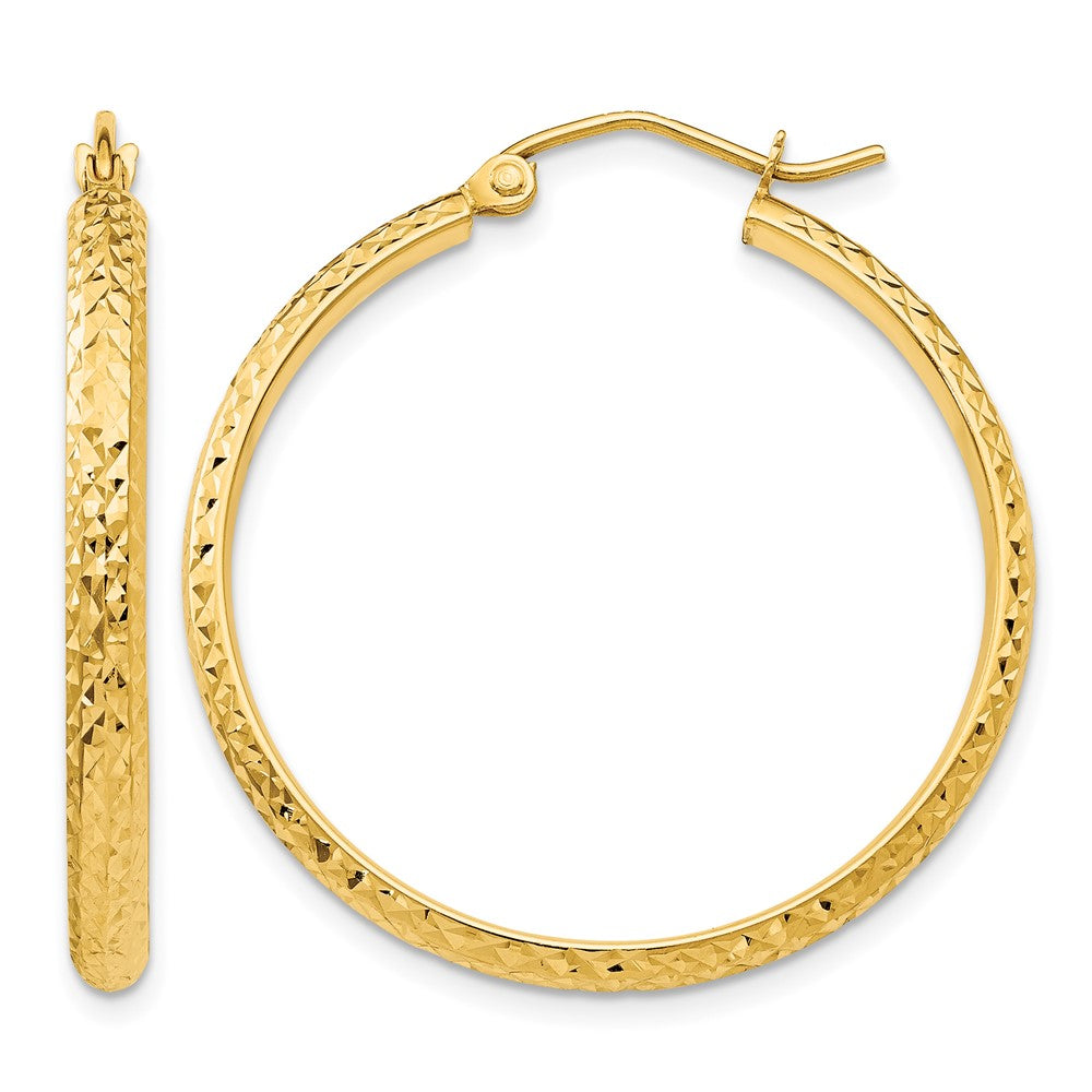 10k Diamond-cut 2.8x30mm Hollow Hoop Earrings