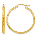 10k Diamond-cut 2.8x30mm Hollow Hoop Earrings