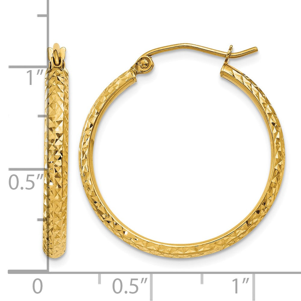 10k Diamond-cut 2.8x25mm Hollow Hoop Earrings