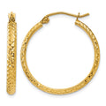 10k Diamond-cut 2.8x25mm Hollow Hoop Earrings